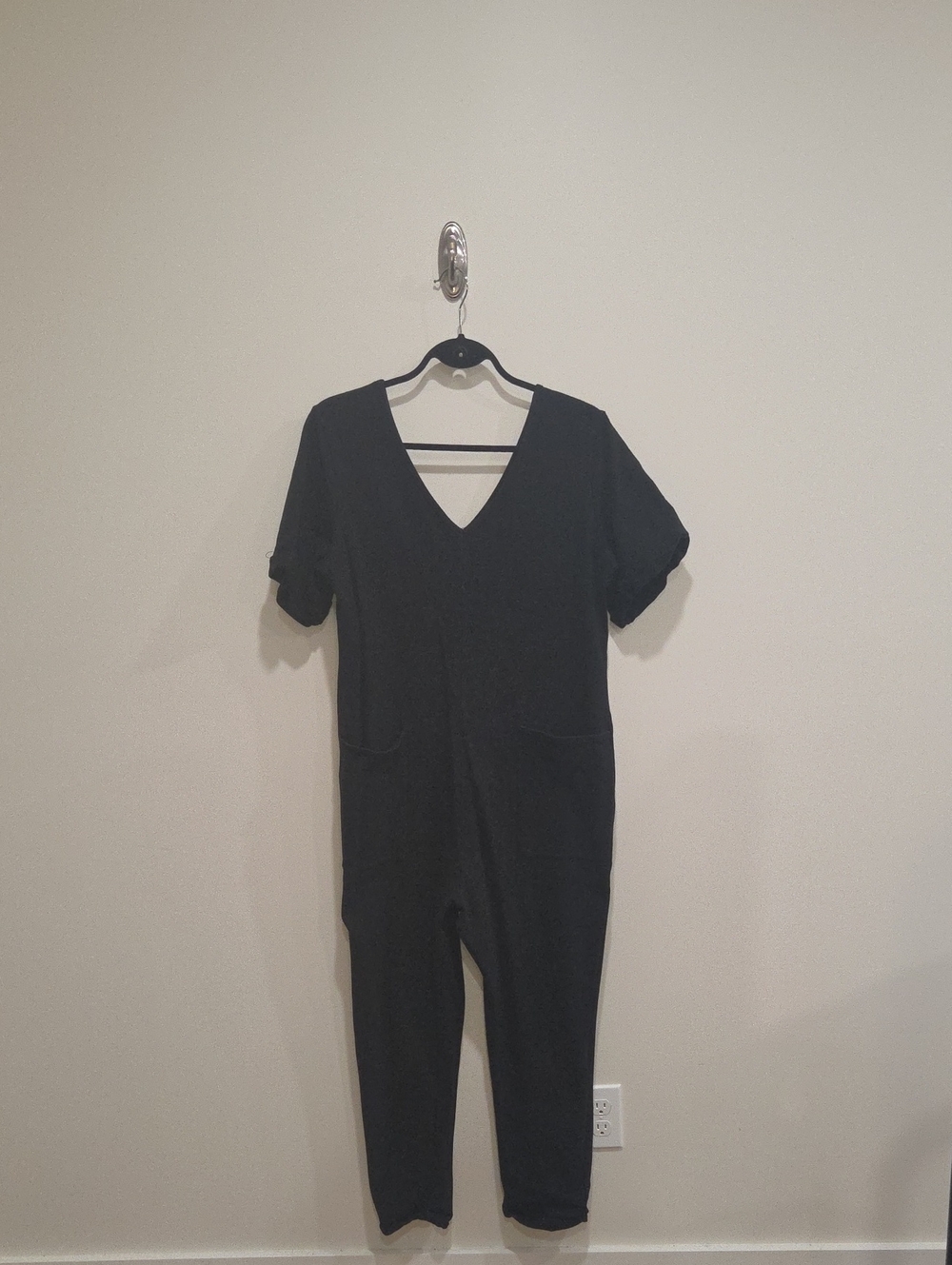 Smash + Tess Black V-Neck Short Sleeve Jumpsuit with Front Pockets